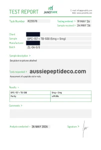 Janoshik Analytical Certificate of Analysis for BPC-157 + TB-500 10mg