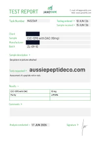 Janoshik Analytical Certificate of Analysis for CJC-1295 With DAC 10mg