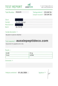 Janoshik Analytical Certificate of Analysis for GLOW Blend 70mg