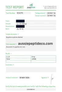 Janoshik Analytical Certificate of Analysis for LL-37 10mg