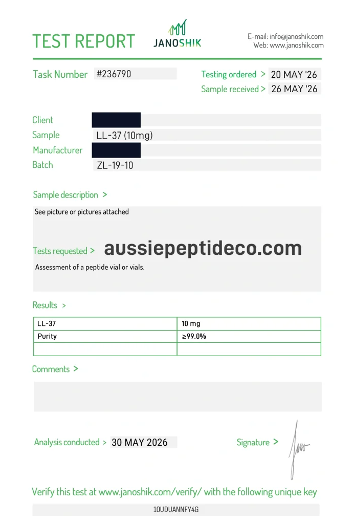 Janoshik Analytical Certificate of Analysis for LL-37 10mg