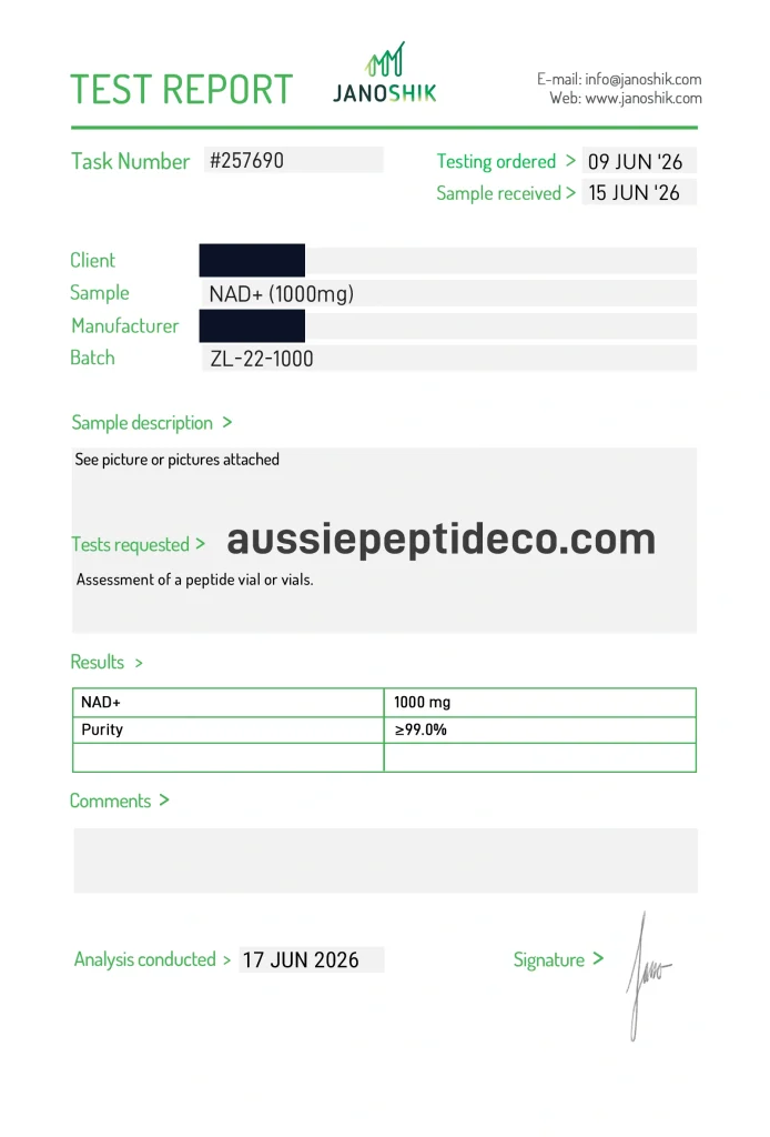 Janoshik Analytical Certificate of Analysis for NAD+ 1000mg