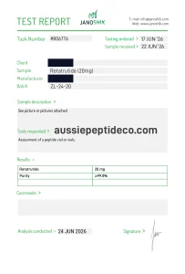 Janoshik Analytical Certificate of Analysis for Retatrutide 20mg