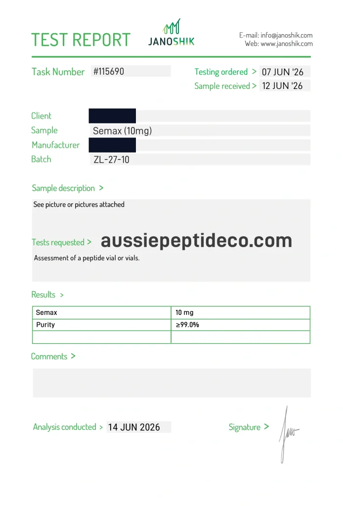 Janoshik Analytical Certificate of Analysis for Semax 10mg
