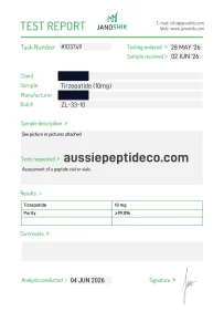 Janoshik Analytical Certificate of Analysis for Tirzepatide 10mg