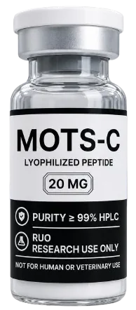 MOTS-c 20mg – lyophilised research peptide vial, Aussie Peptide Co