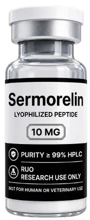 Sermorelin 10mg – lyophilised research peptide vial, Aussie Peptide Co